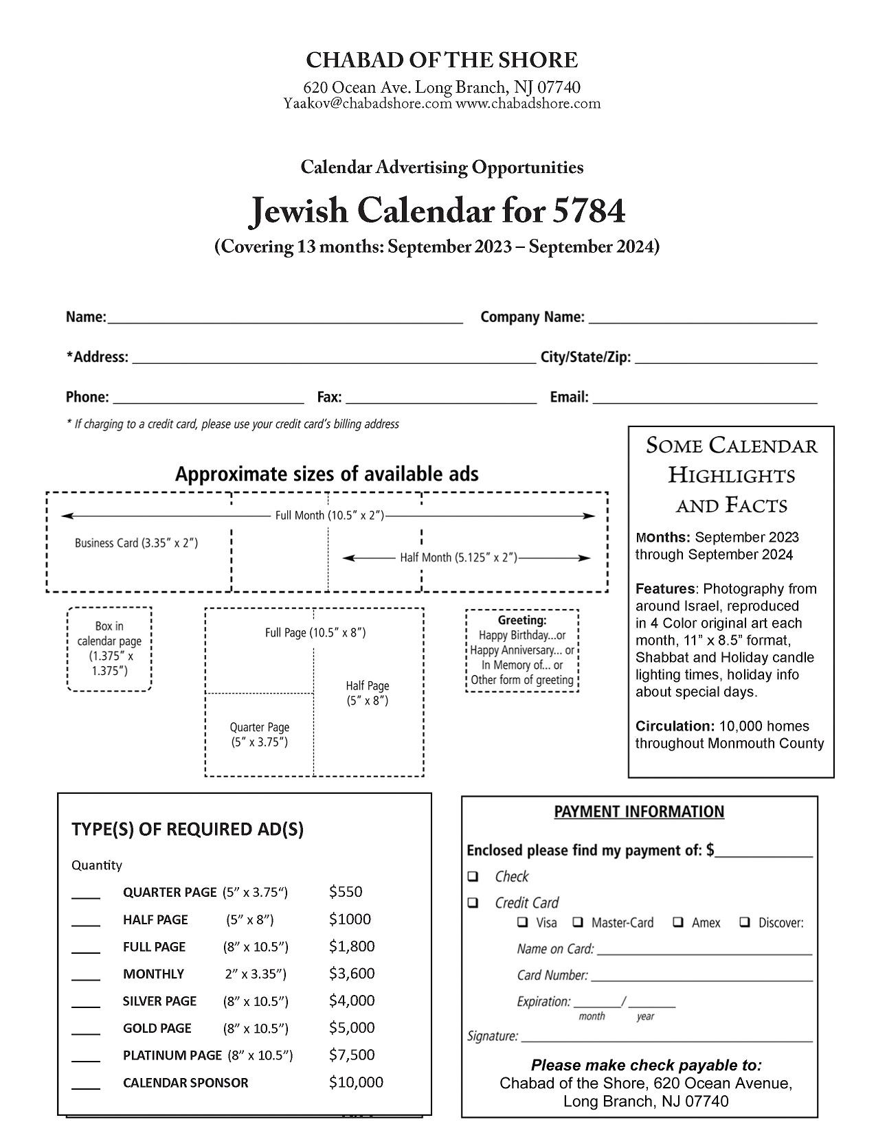 Chabad Calendar 5784/20232024 Chabad of the Shore